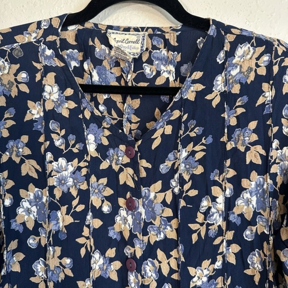 VTG APRIL CORNELL Navy Floral Maxi Dress Small Romantic Whimsygoth Casual Spring